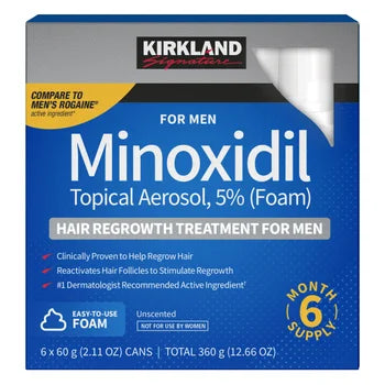 Kirkland Signature Hair Regrowth Treatment Minoxidil Foam for Men, 2.11 oz, 6 Count (6 Month Supply)
