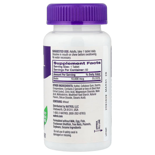 Natrol, Biotin, Fast Dissolve, Strawberry, 10,000 mcg, 60 Tablets